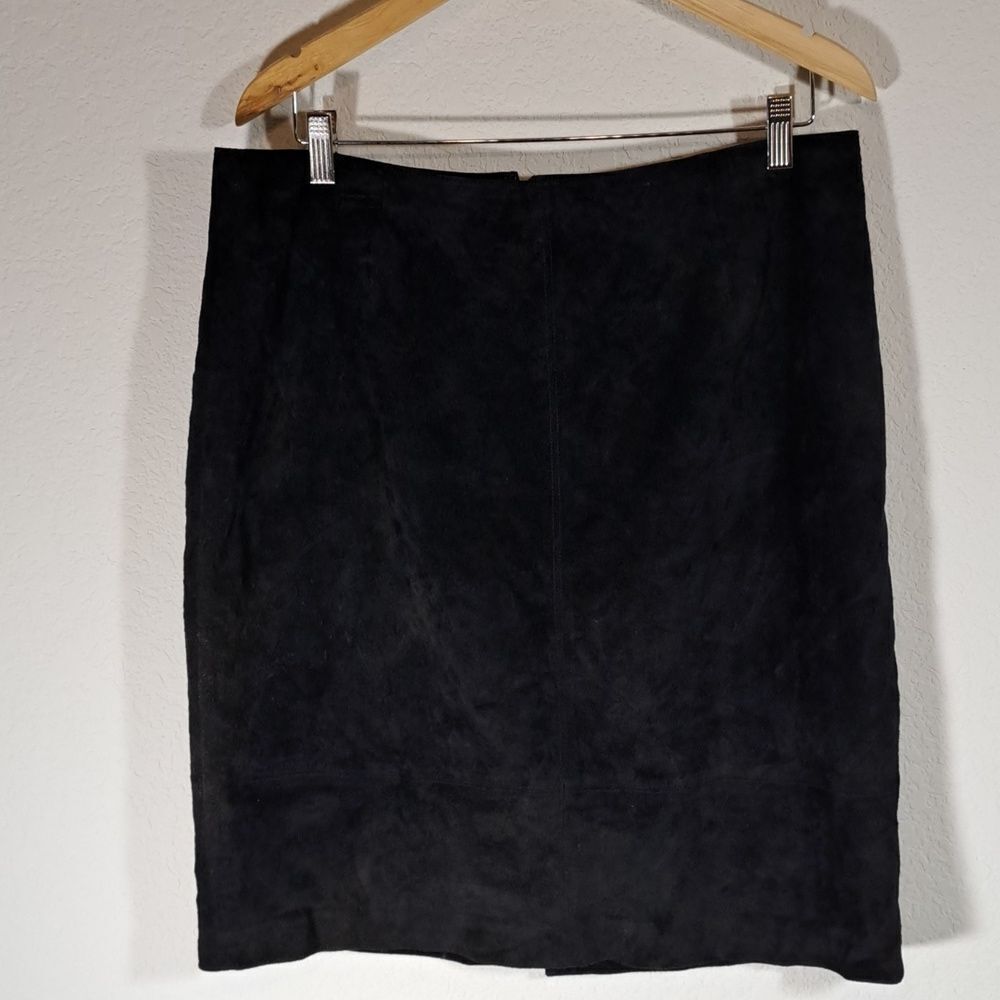 Lord & Taylor Vintage Black Suede Leather Skirt 16 Pencil Fully Lined Back Zip - Picture 4 of 11